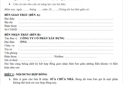 Hợp đồng sửa chữa nhà: Các điều khoản cần lưu ý trước khi ký