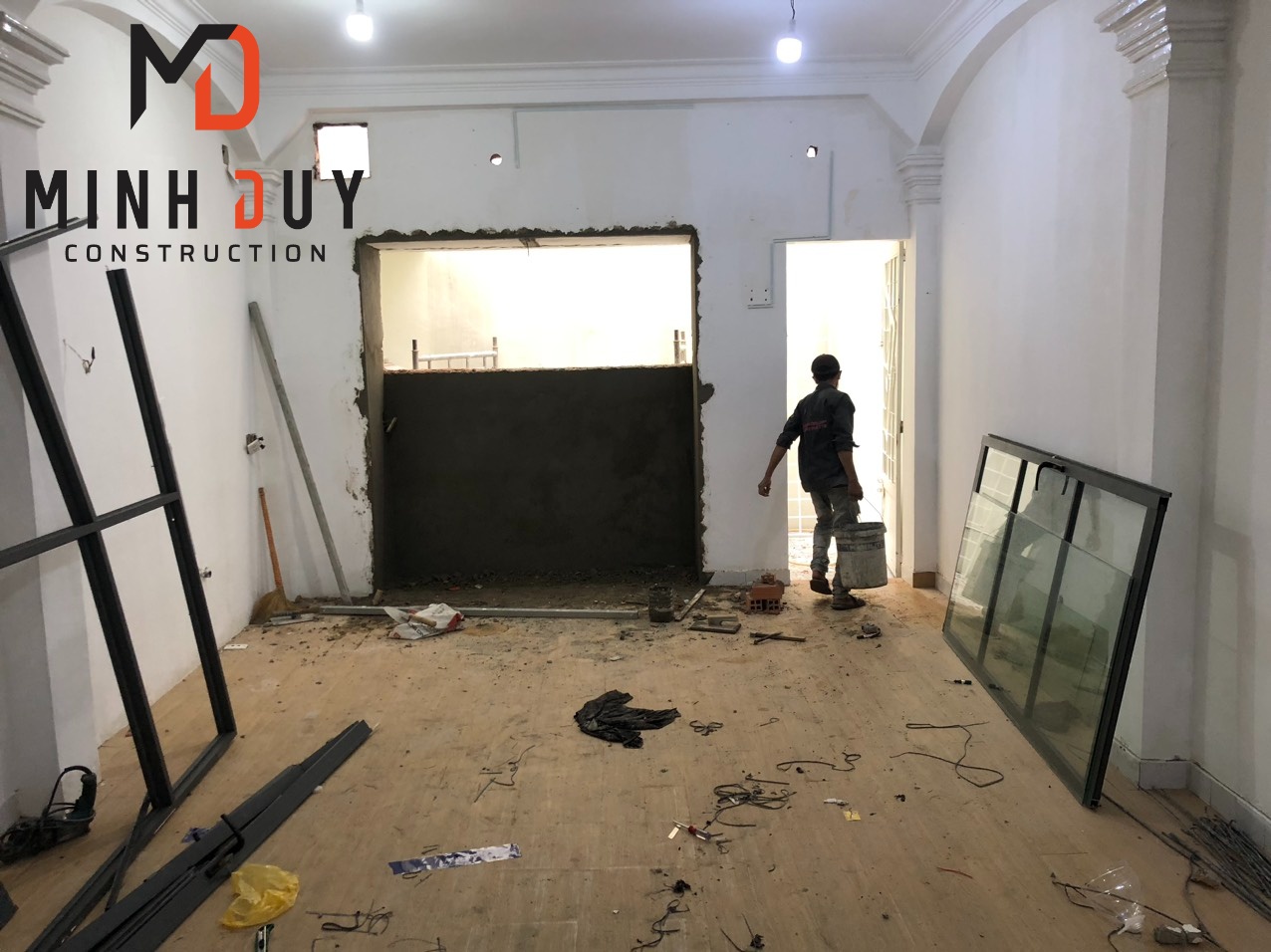 Giai đoạn thi công xây tô tường, ngăn phòng