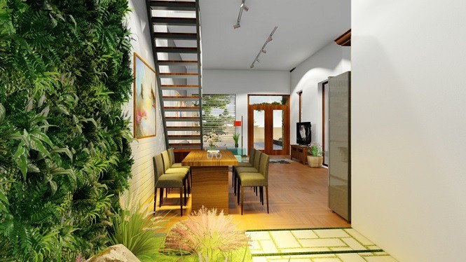 Mẫu gác lửng kết hợp giếng trời