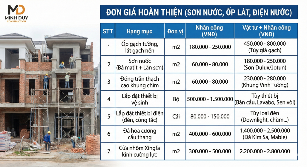 Đơn giá hoàn thiện (Sơn nước, ốp lát, điện nước)