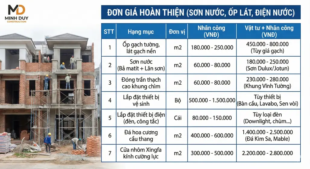 Đơn gi&aacute; ho&agrave;n thiện (Sơn nước, ốp l&aacute;t, điện nước)