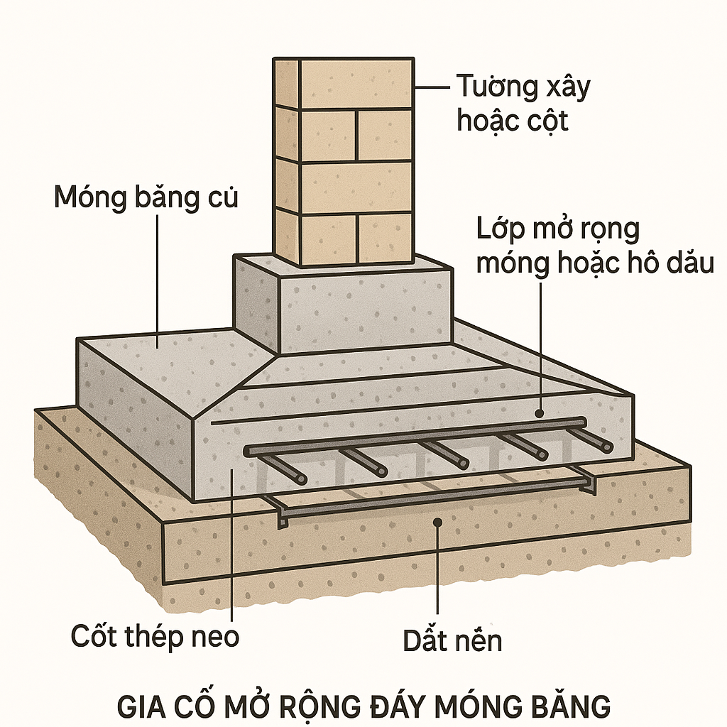 Mở rộng đáy móng (Gia cố bằng móng bổ sung)