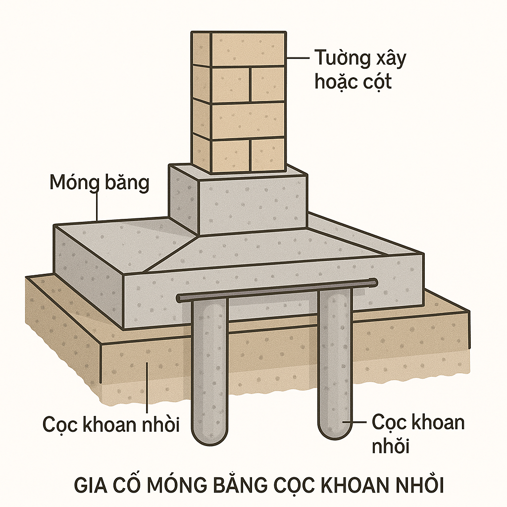 Sơ đồ gia cố móng bằng cọc khoan nhồi