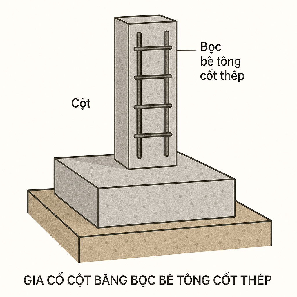 Sơ đồ gia cố cột bằng bọc bê tông cốt thép