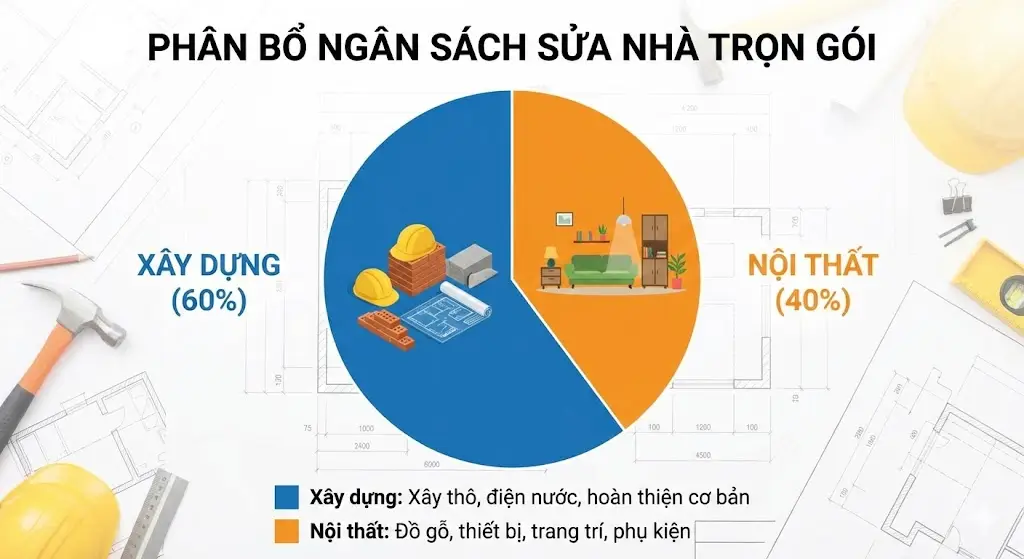Tỷ lệ ph&acirc;n bổ chi ph&iacute; khi sửa nh&agrave; trọn g&oacute;i