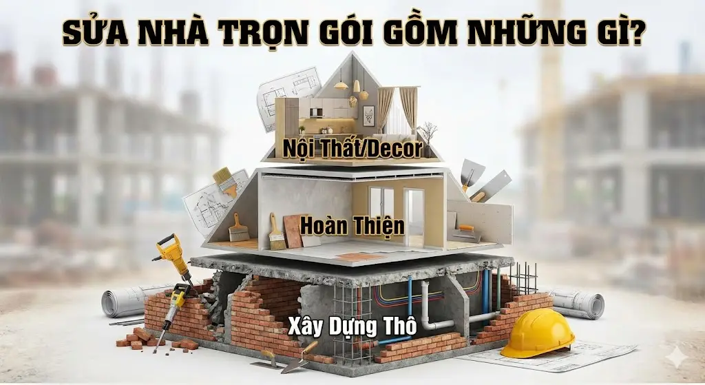 Sơ đồ ph&acirc;n cấp c&aacute;c hạng mục trong sửa nh&agrave; trọn g&oacute;i gồm những g&igrave;