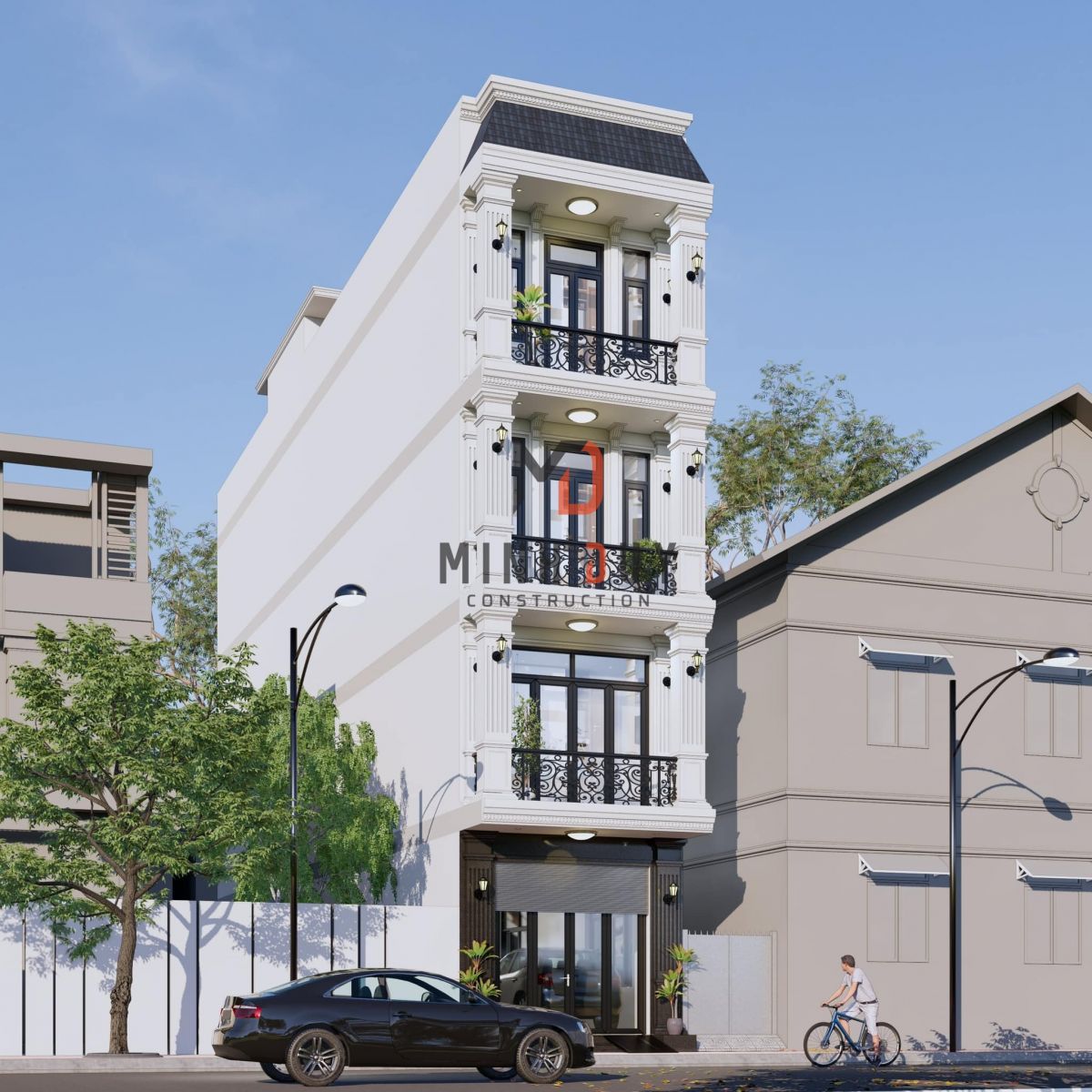 Mẫu nhà ống 2-3 tầng phong cách tân cổ điển