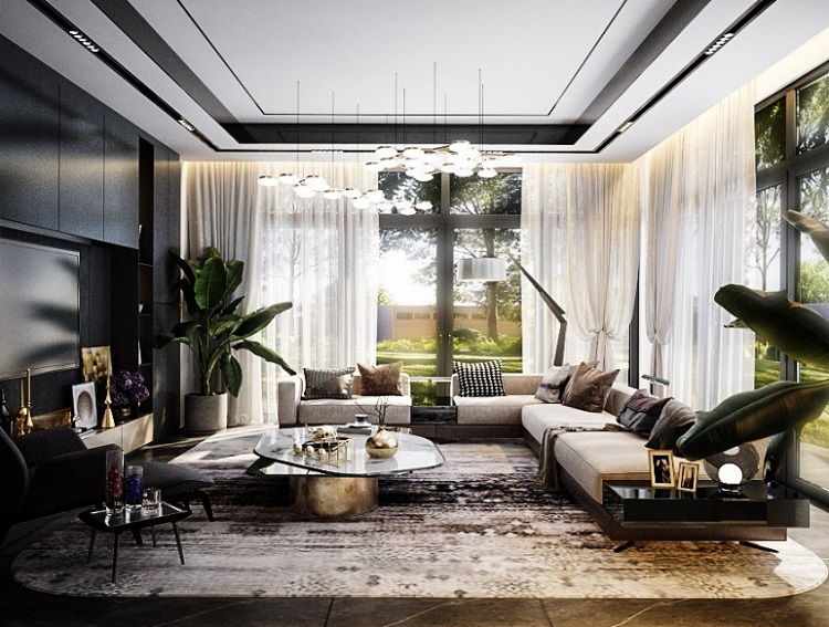 Mẫu nhà 1 trệt 1 lầu có phòng khách hiện đại