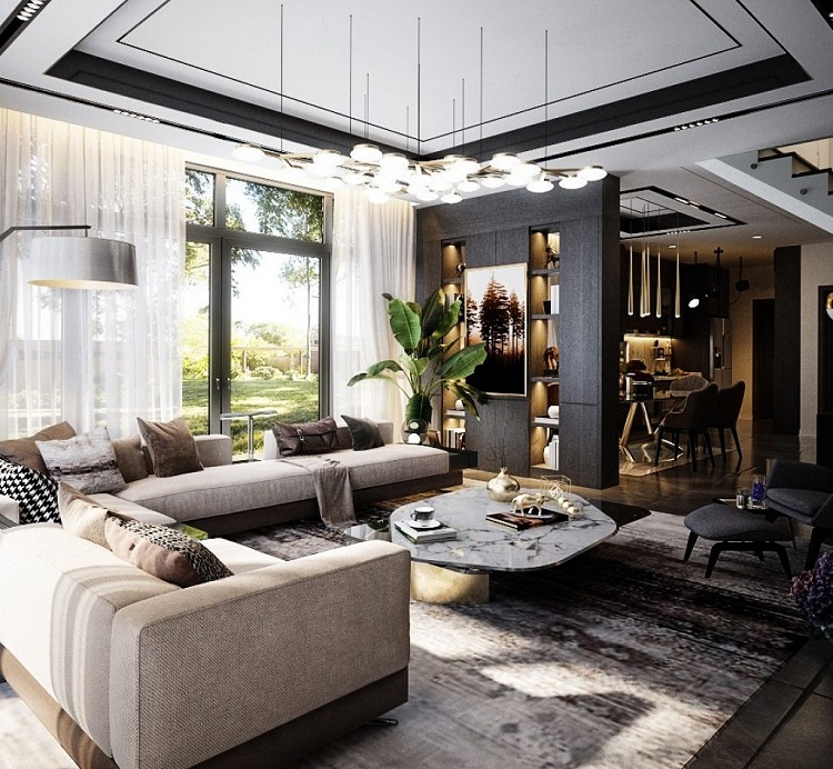 Mẫu nhà 1 trệt 1 lầu có phòng khách hiện đại