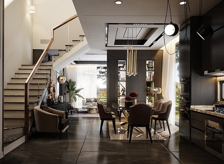 Thiết kế phòng bếp hiện đại, tiện nghi cho nhà 2 tầng 5x10