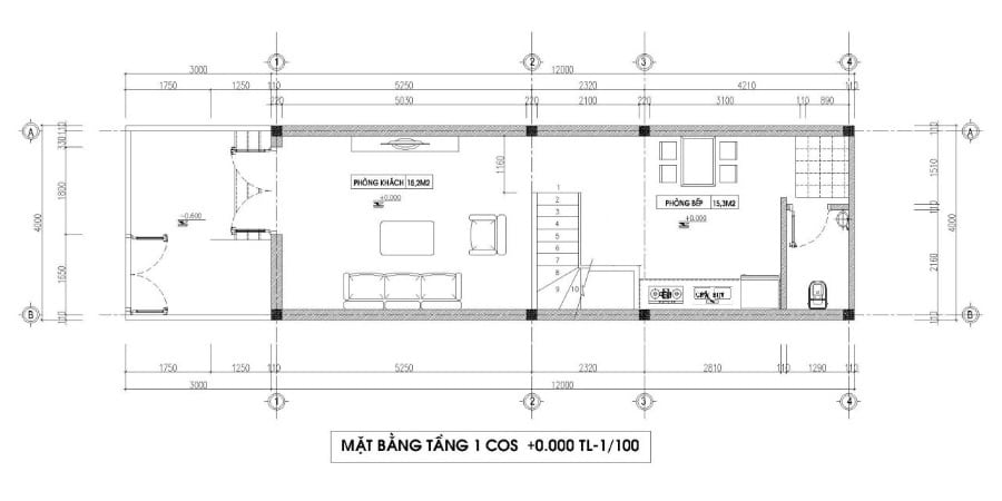 Mẫu nhà ống 2 tầng 4x15m 3 phòng ngủ