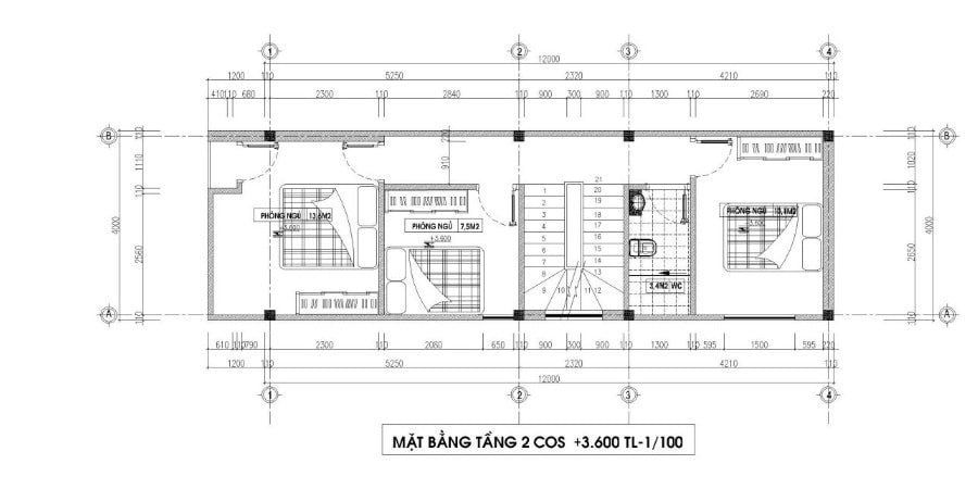 Mẫu nhà ống 2 tầng 4x15m 3 phòng ngủ
