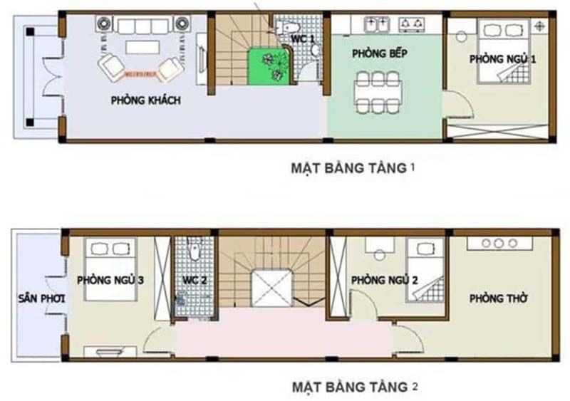 Mẫu nhà 2 tầng 3 phòng ngủ 5x10