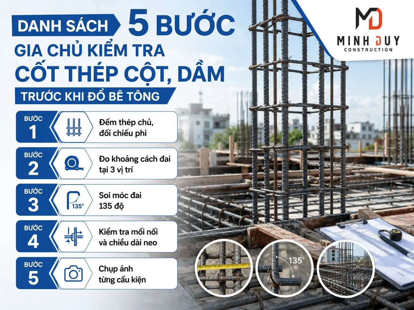 Danh s&aacute;ch&nbsp;5 bước gia chủ kiểm tra cốt th&eacute;p cột, dầm trước khi đổ b&ecirc; t&ocirc;ng