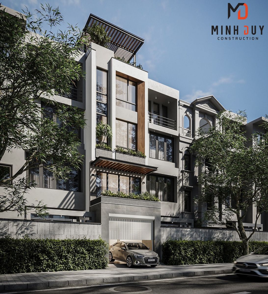 Hình ảnh phối cảnh 3D mặt tiền nhà phố hiện đại