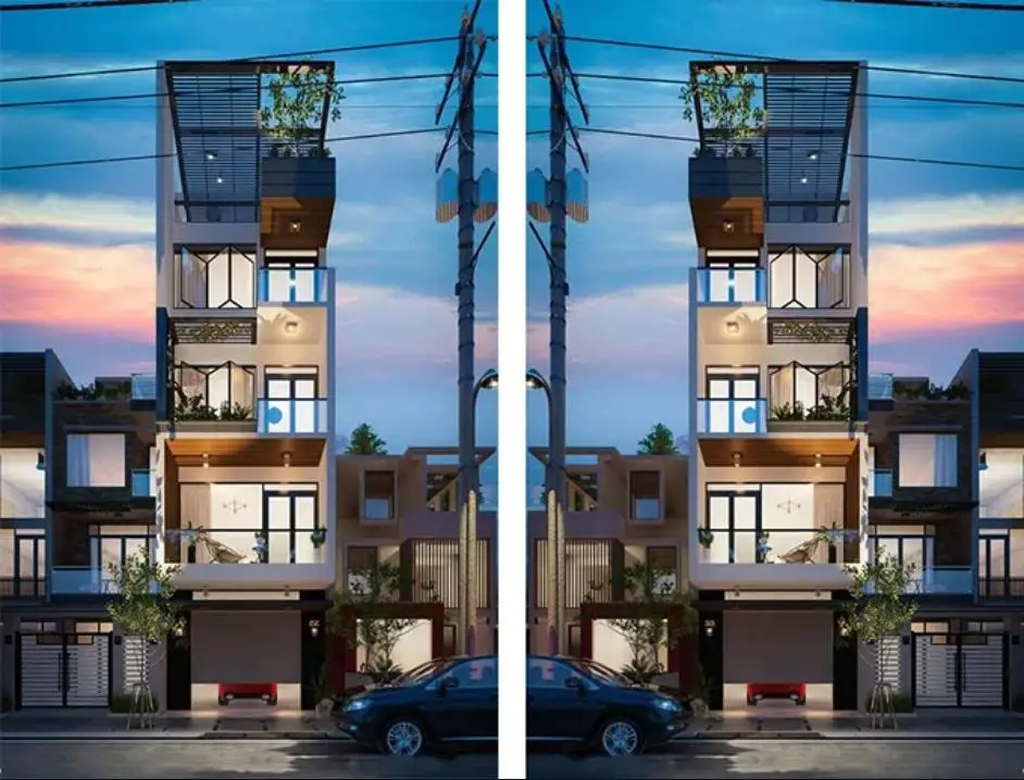 Mẫu nh&agrave; ống hiện đại lệch tầng