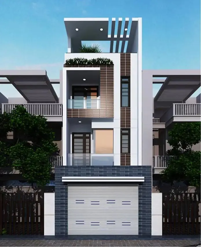 Mẫu nh&agrave; ống hiện đại lệch tầng