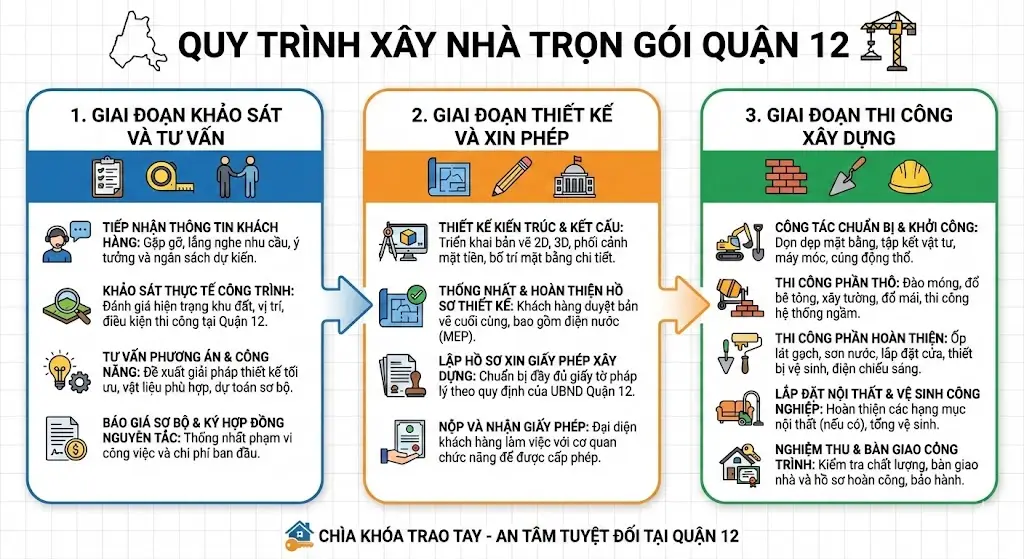 Quy tr&igrave;nh x&acirc;y nh&agrave; trọn g&oacute;i tại Quận 12